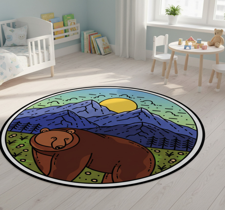 Tapete vinílico de animais montanha com urso redondo - TenStickers