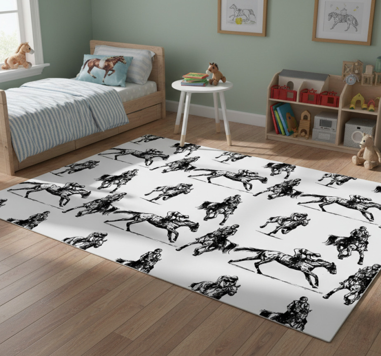 Tapete vinílico de animais padrão cavalo preto e branco - TenStickers
