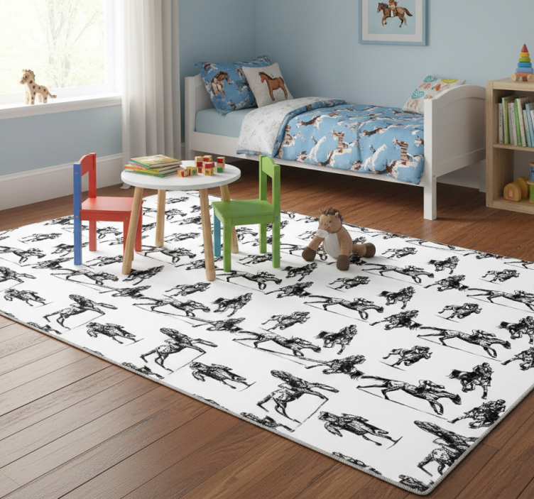 Tapete vinílico de animais padrão de cavalo preto e branco - TenStickers