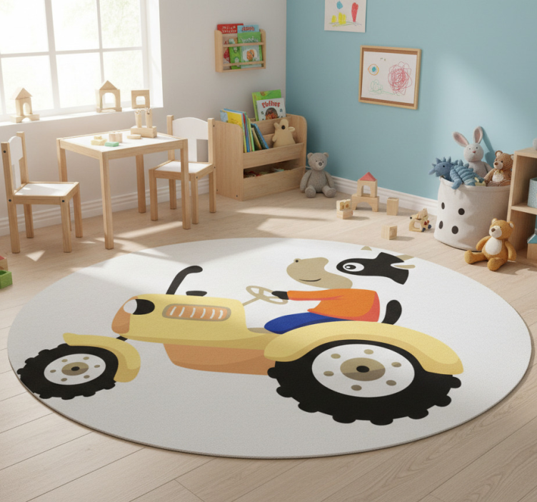 Tapete vinílico de animais vaca no trator - TenStickers