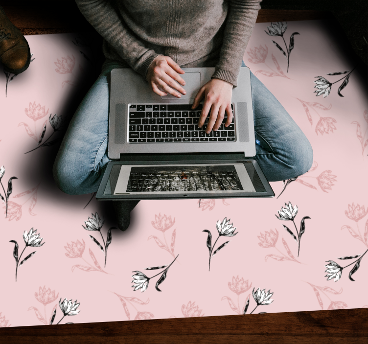 Tapete vinílico flores e plantas fundo rosa floral - TenStickers