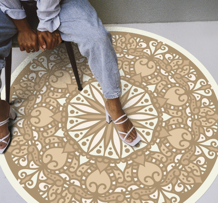 Tapete vinílico de mandala design circular elegante bege - TenStickers