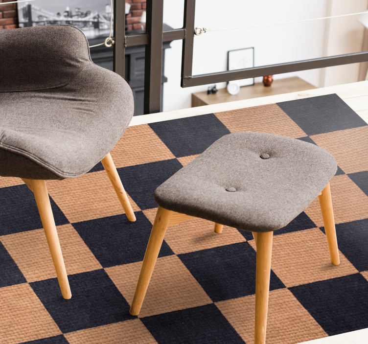 Tapete vinílico sala de estar xadrez marrom - TenStickers