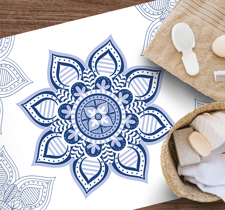 Tapete vinílico de mandala floral azul intrincado - TenStickers