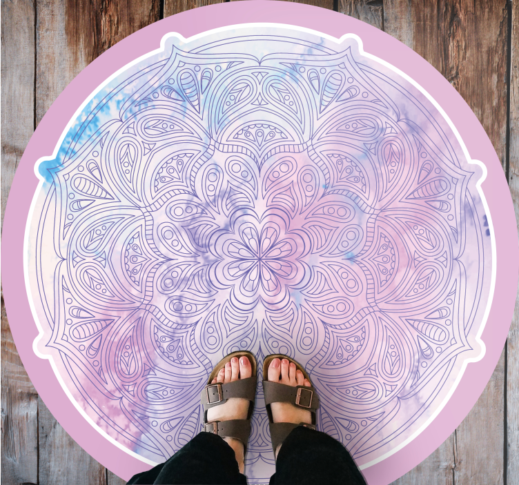 Tapete vinílico de mandala floral rosa pastel - TenStickers
