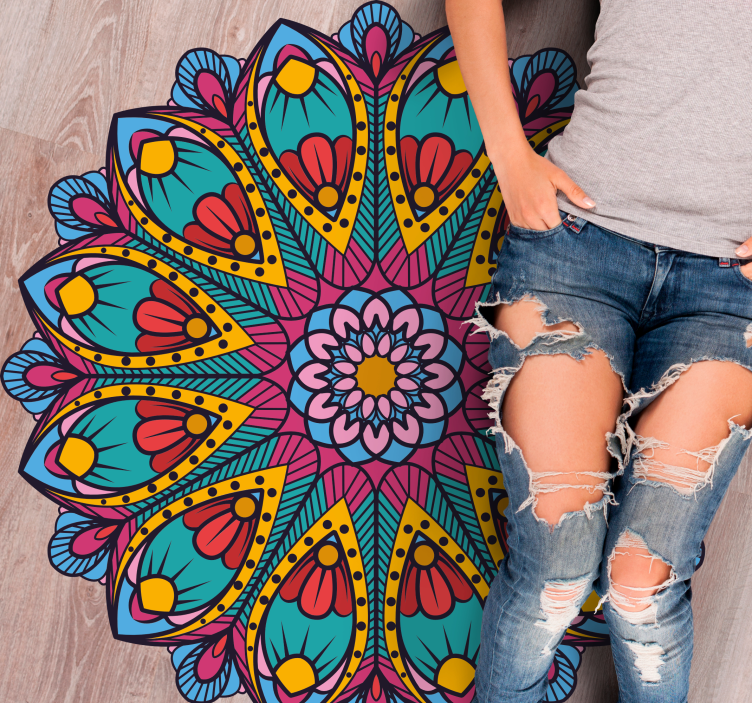 Tapete vinílico de mandala ilustração floral colorida - TenStickers