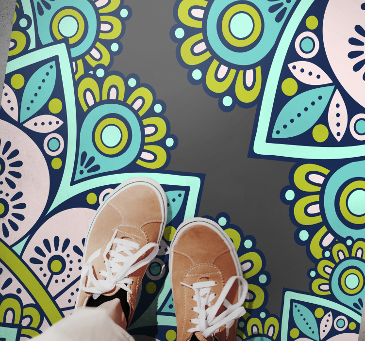 Tapete vinílico de mandala motivo botânico vibrante - TenStickers