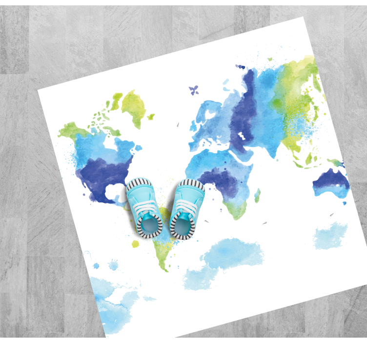 Tapete vinílico de mapa mundial aquarela azul e verde - TenStickers