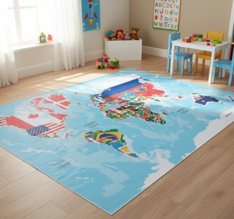 Tapete vinílico de mapa mundial e bandeiras do mundo - TenStickers