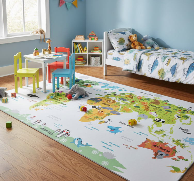 Tapete vinílico de mapa mundial infantil animal - TenStickers