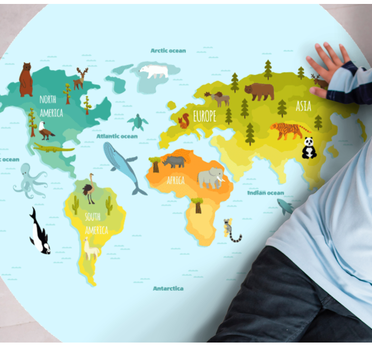 Tapete vinílico de mapa mundial mapa de animais ilustrado - TenStickers