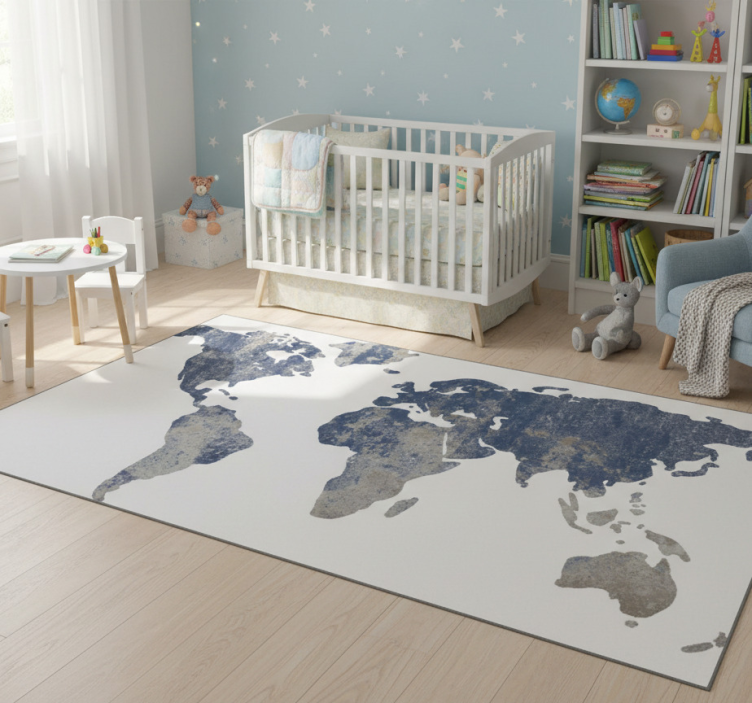 Tapete vinílico de mapa mundial textura azul parede - TenStickers