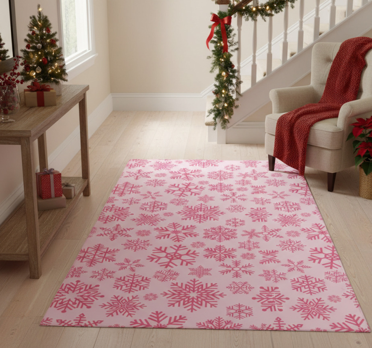 Tapete vinílico do natal com design de flocos rosa - TenStickers
