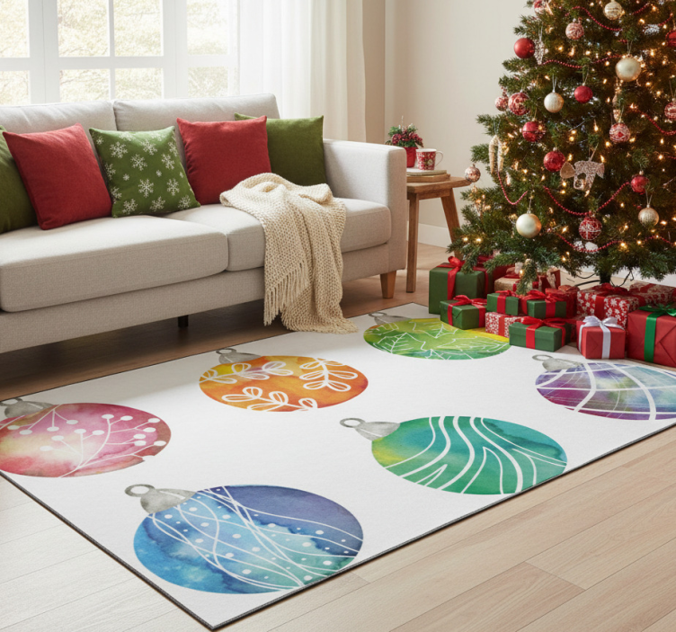 Tapete vinílico do natal com enfeites de bolas aquareladas - TenStickers
