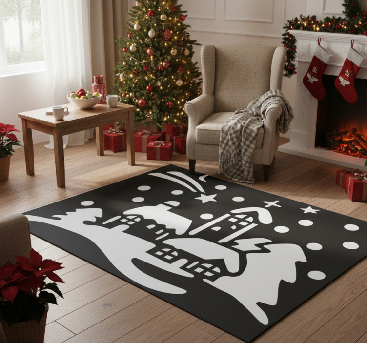 Tapete vinílico do natal cidade preta e branca - TenStickers