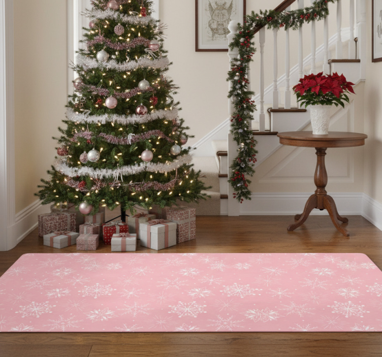 Tapete vinílico do natal flocos brancos em fundo rosa - TenStickers