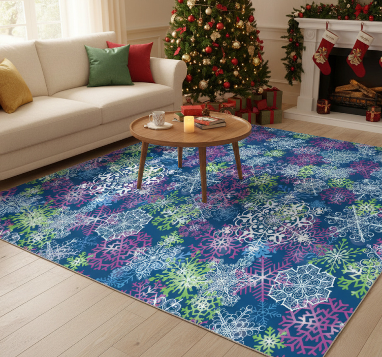 Tapete vinílico do natal flocos de neve em fundo azul - TenStickers
