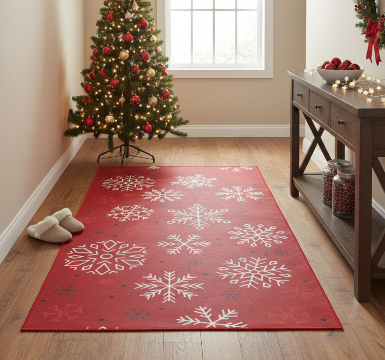 Tapete vinílico do natal flocos de neve em fundo vermelho - TenStickers