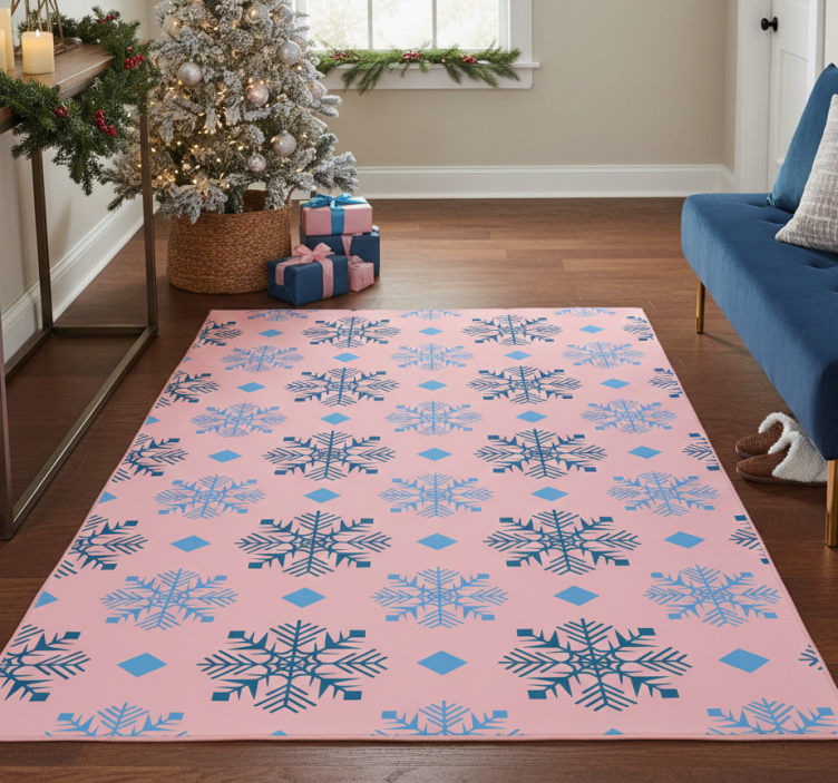 Tapete vinílico do natal padrão de flocos rosa e azul - TenStickers