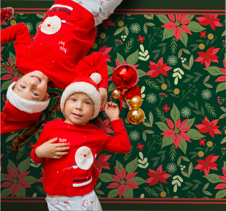 Tapete vinil do Natal padrão festivo de poinsétia - TenStickers