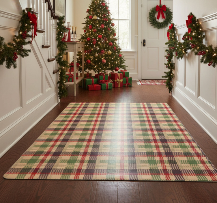 Tapete vinílico do natal xadrez vermelho e verde - TenStickers