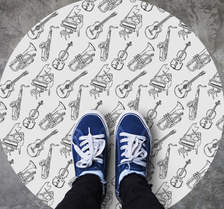 Tapete vinílico redondo motivo de instrumentos musicais - TenStickers