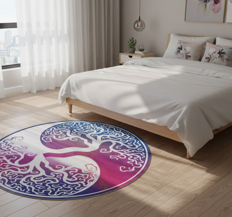 Tapete vinílico flores e plantas árvore da vida yin yang - TenStickers