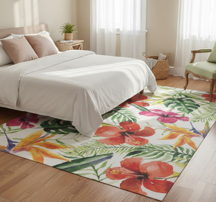 Tapete vinílico flores e plantas monstera colorida - TenStickers