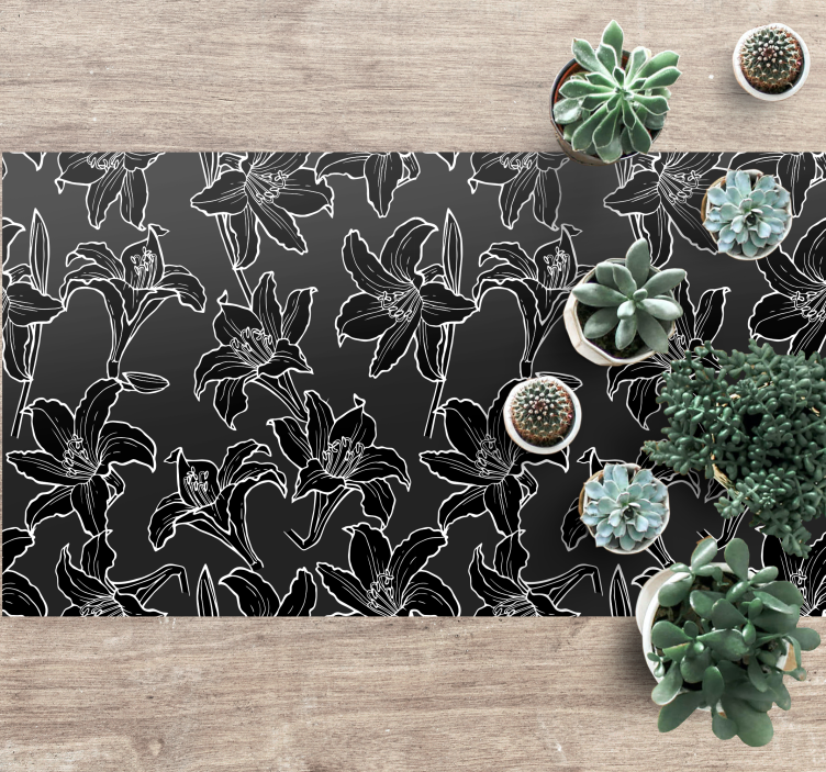 Tapete vinílico flores e plantas arranjo floral preto - TenStickers