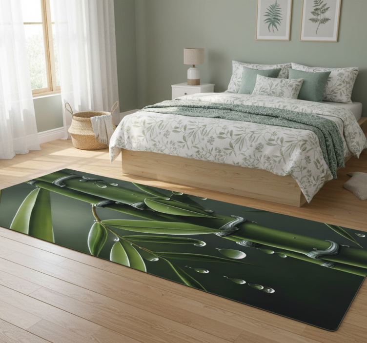 Tapete vinílico flores e plantas bambu com gotas - TenStickers