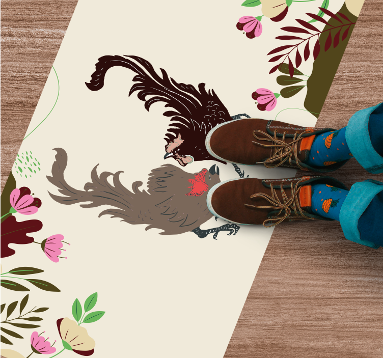 Tapete vinílico de animais cena floral de pombos - TenStickers