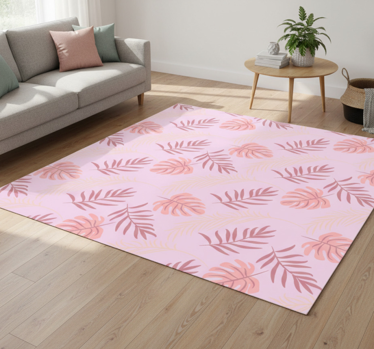 Tapete vinílico flores e plantas com folhas tropicais rosas - TenStickers