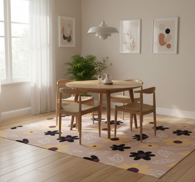 Tapete vinílico flores e plantas com fundo bege colorido - TenStickers