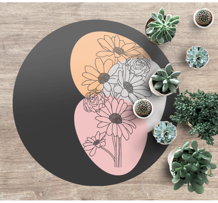 Tapete vinílico flores e plantas composição circular - TenStickers
