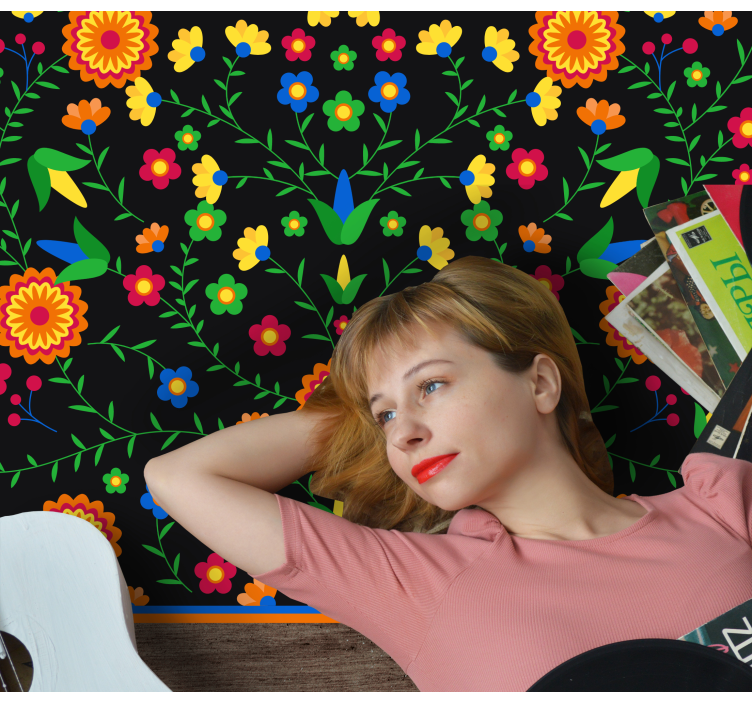 Tapete vinílico flores e plantas cores vibrantes motivo - TenStickers