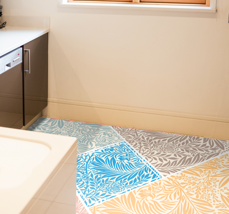 Tapete vinílico cozinha design de patchwork floral - TenStickers