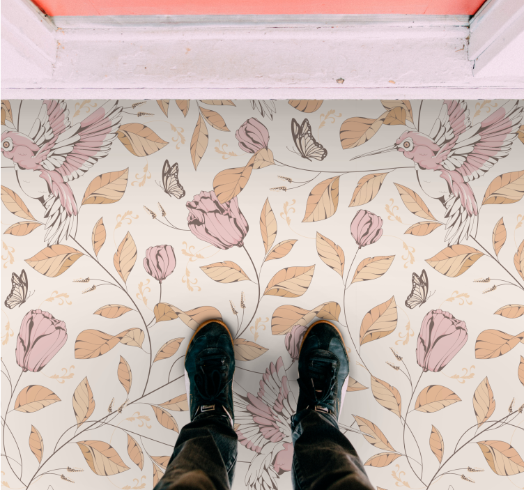 Tapete vinílico hall de entrada elegância floral pastel - TenStickers