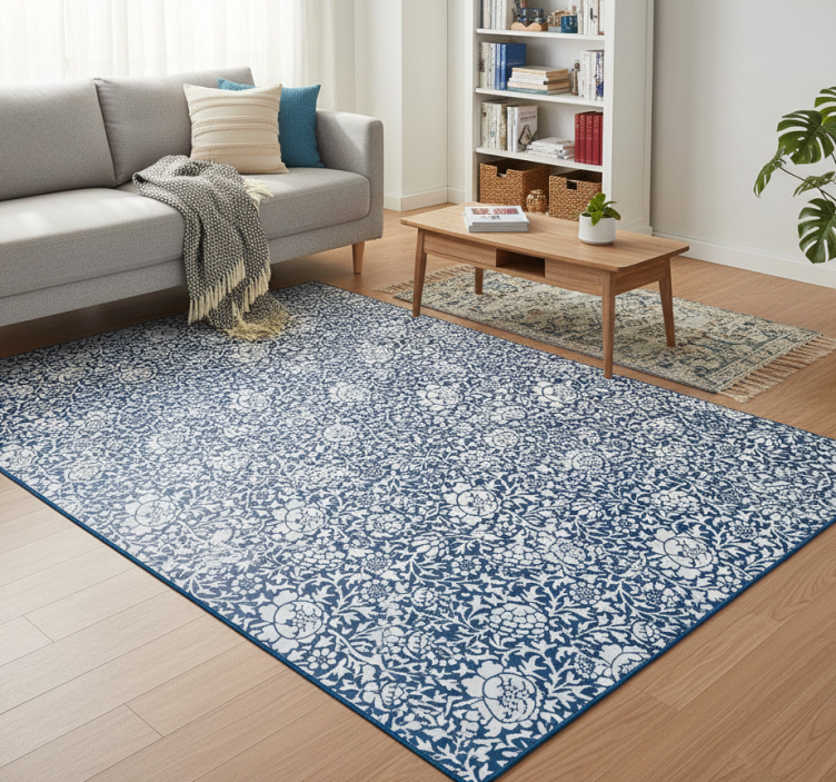 Tapete vinílico flores e plantas em azul marinho - TenStickers