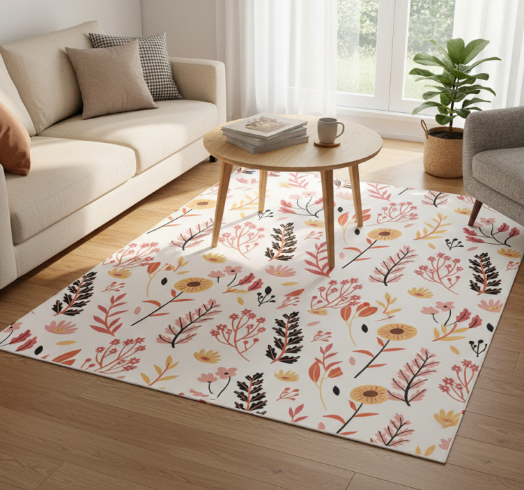 Tapete vinílico flores e plantas em fundo branco colorido - TenStickers