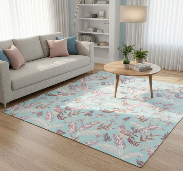 Tapete vinílico flores e plantas em padrão azul e rosa - TenStickers