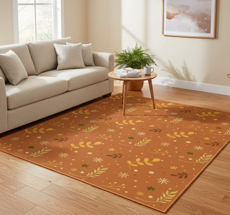 Tapete vinílico flores e plantas em tons laranja de folhas - TenStickers
