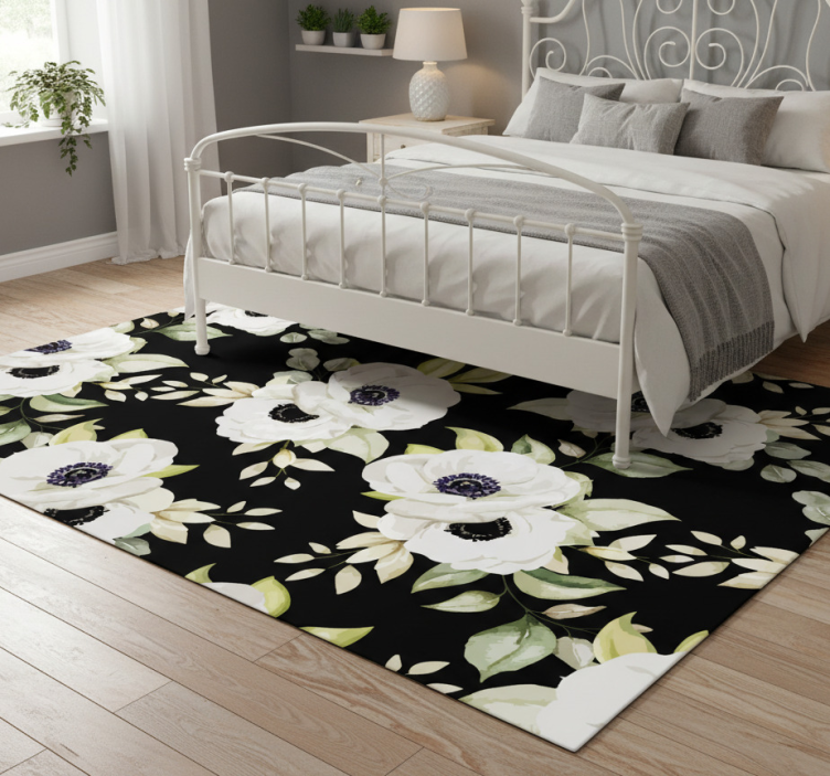Tapete vinílico flores e plantas estilo elegante preto - TenStickers