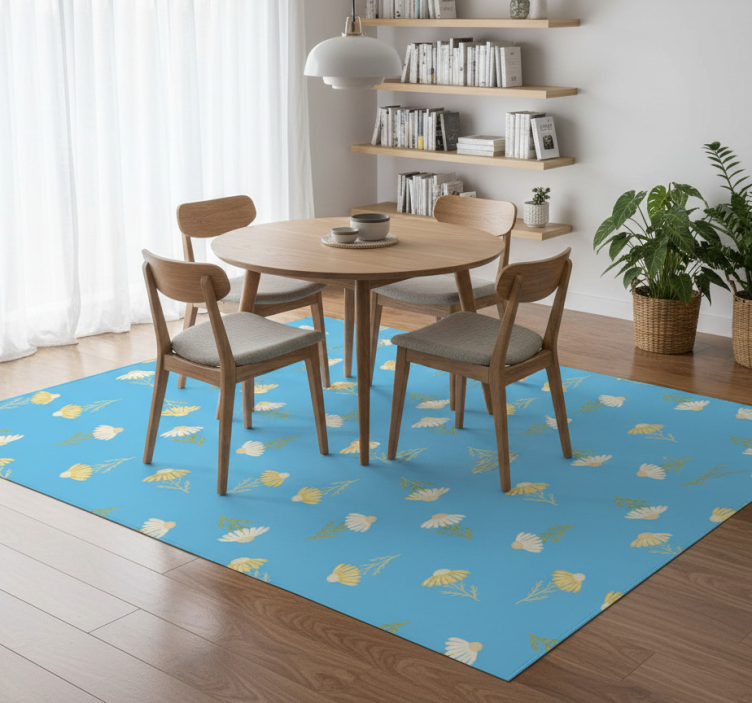 Tapete vinílico flores e plantas fundo azul com margaridas - TenStickers