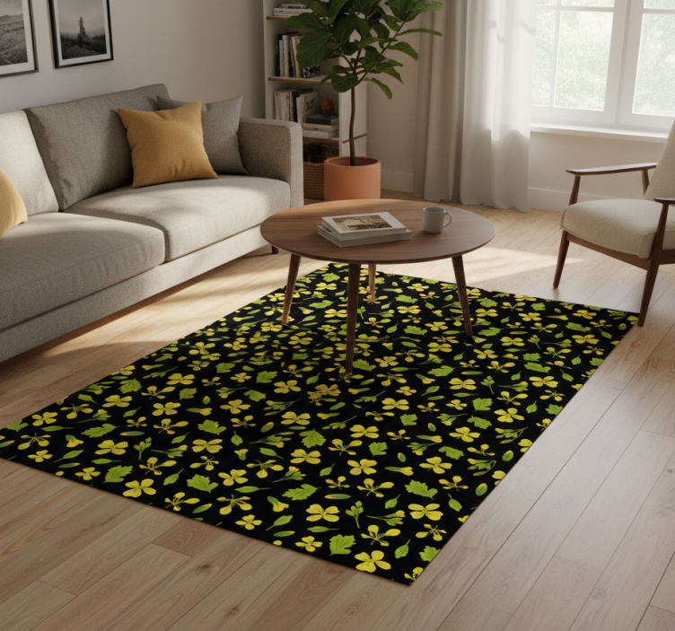 Tapete vinílico flores e plantas fundo preto com amarelo - TenStickers