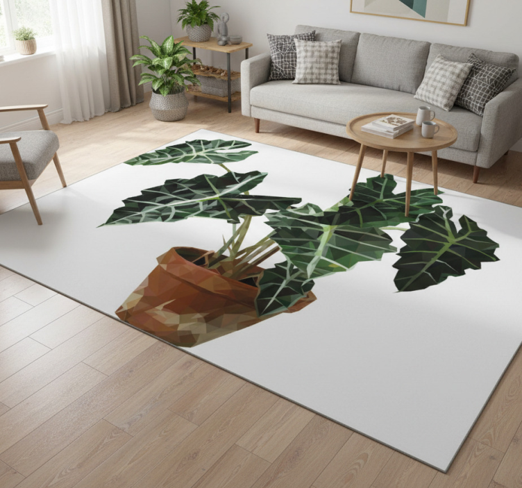 Tapete vinílico flores e plantas em vaso geométrico - TenStickers