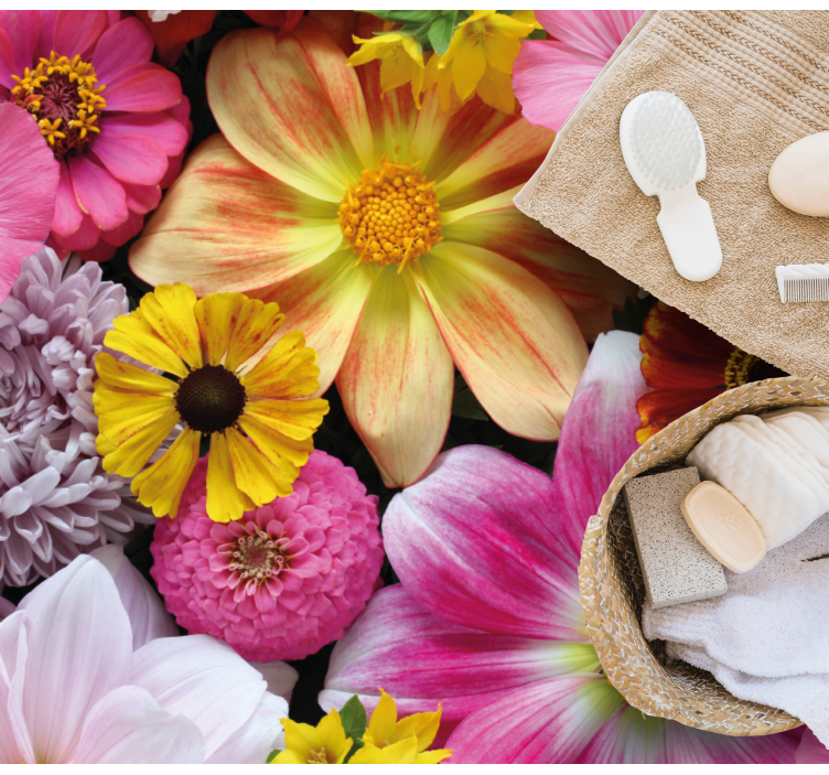 Tapete vinílico flores e plantas lindo arranjo realista - TenStickers