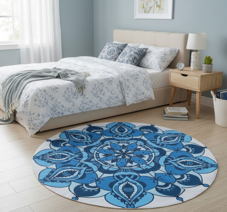 Tapete vinílico flores e plantas mandala azul de lótus - TenStickers