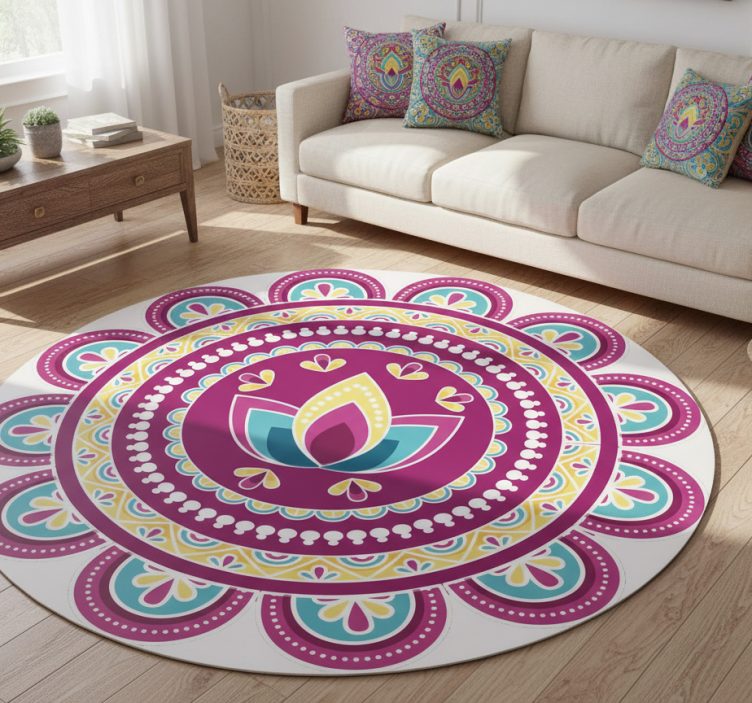 Tapete vinílico flores e plantas mandala colorida de lótus - TenStickers