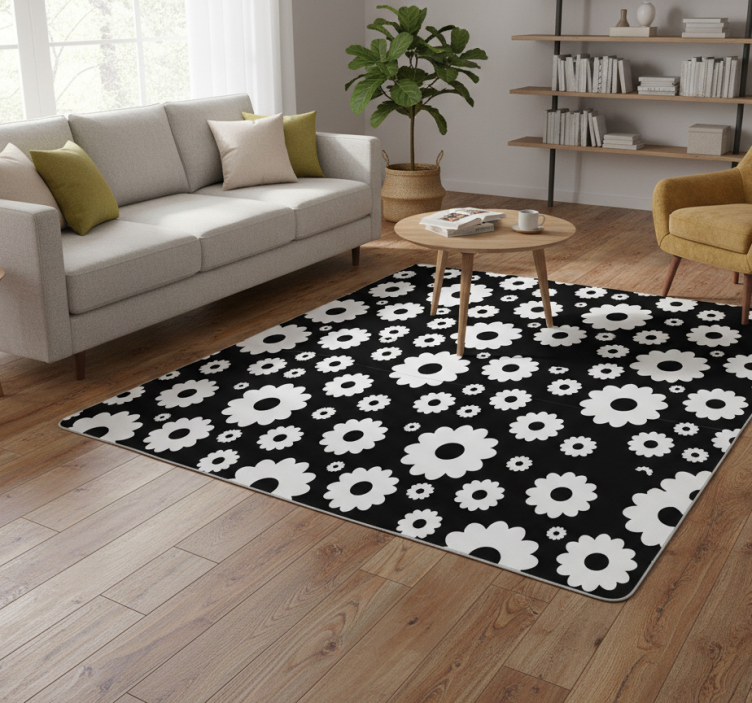 Tapete vinílico flores e plantas margaridas pretas e brancas - TenStickers