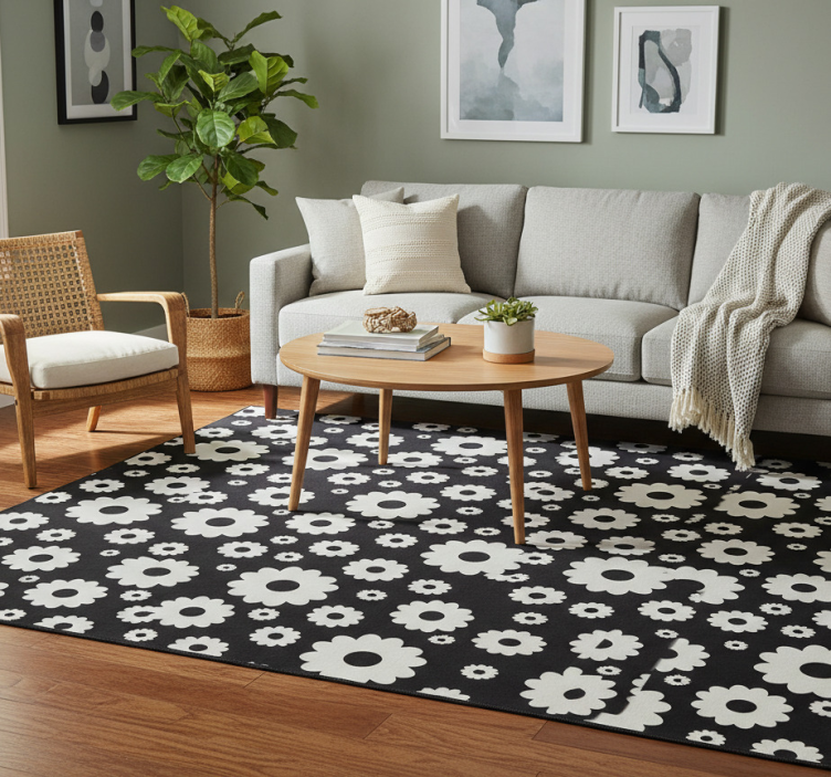Tapete vinílico flores e plantas margaridas preto e branco - TenStickers
